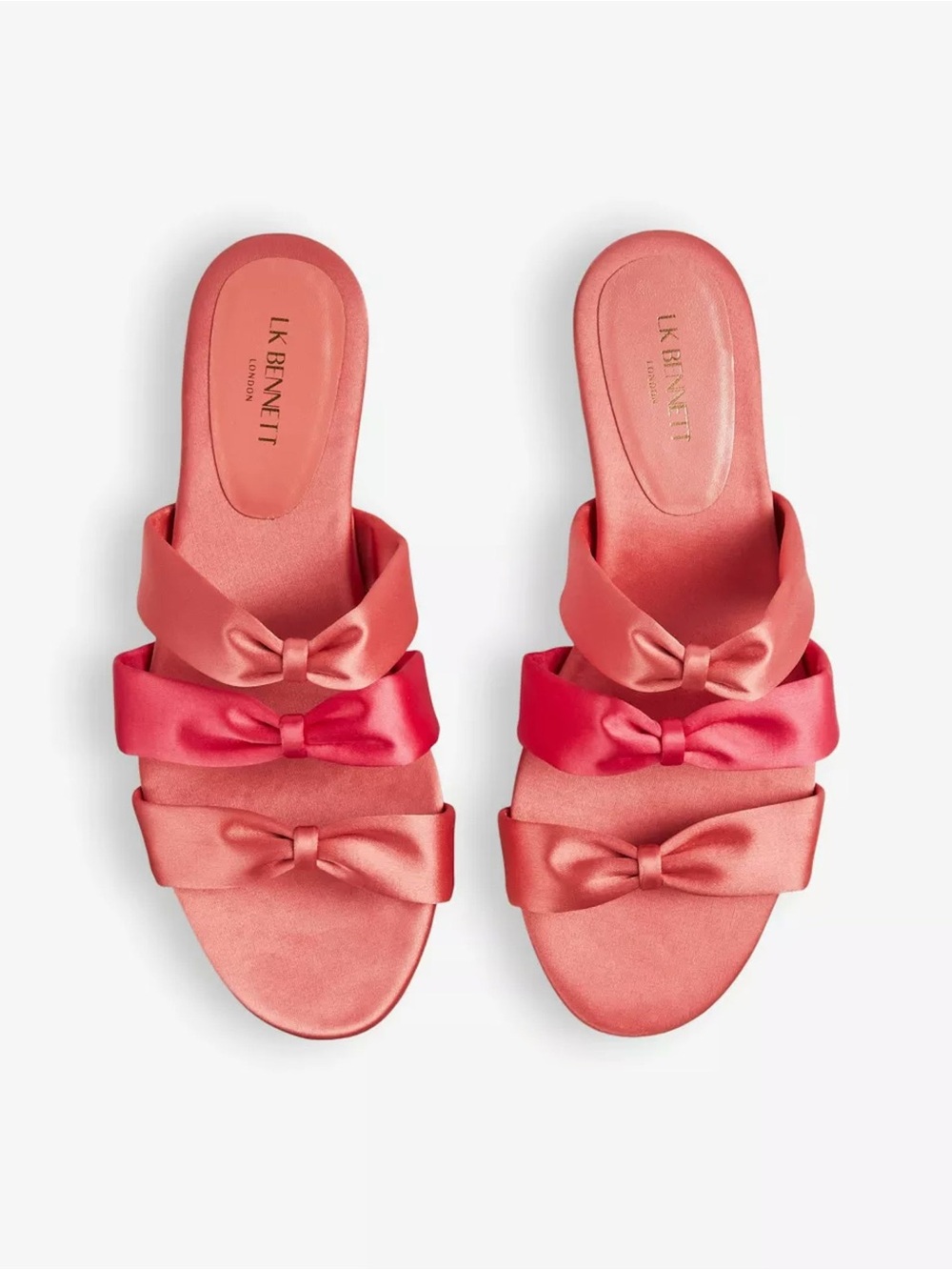 LK Bennett pink satin bow flat sandals 38 pink red